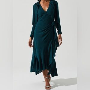 ASTR the Label Green Wrap Midi Dress, Size Medium